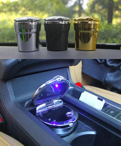 Car Ashtray Car Garbag Can with Led Light with Cover Creative Personality Covered Car inside the Car Multi-Function Car Supplie