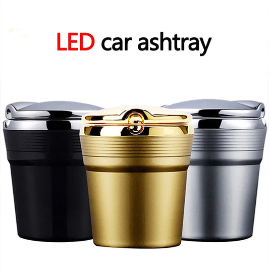 Car Ashtray Car Garbag Can with Led Light with Cover Creative Personality Covered Car inside the Car Multi-Function Car Supplie